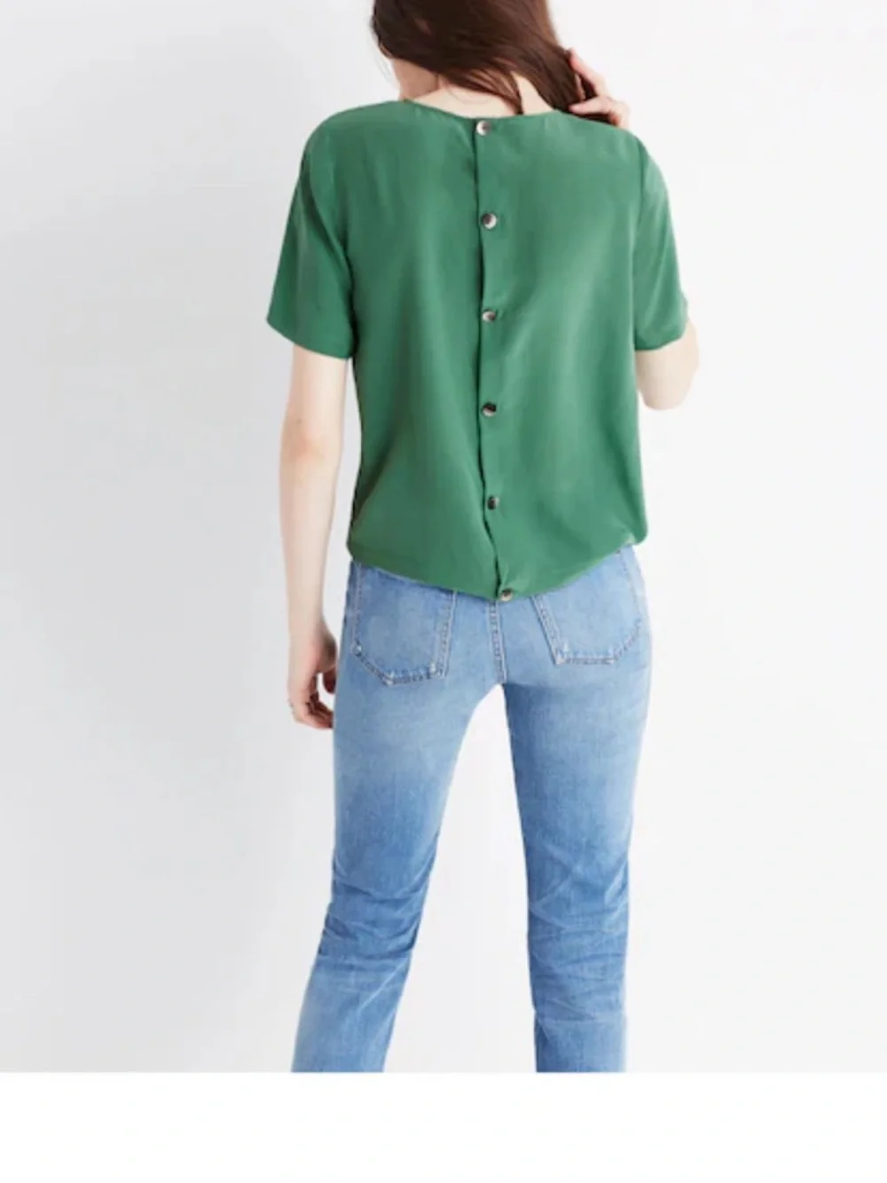 Madewell Emerald Green silk Short Sleeve Tie-Front Blouse - Picture 4 of 5